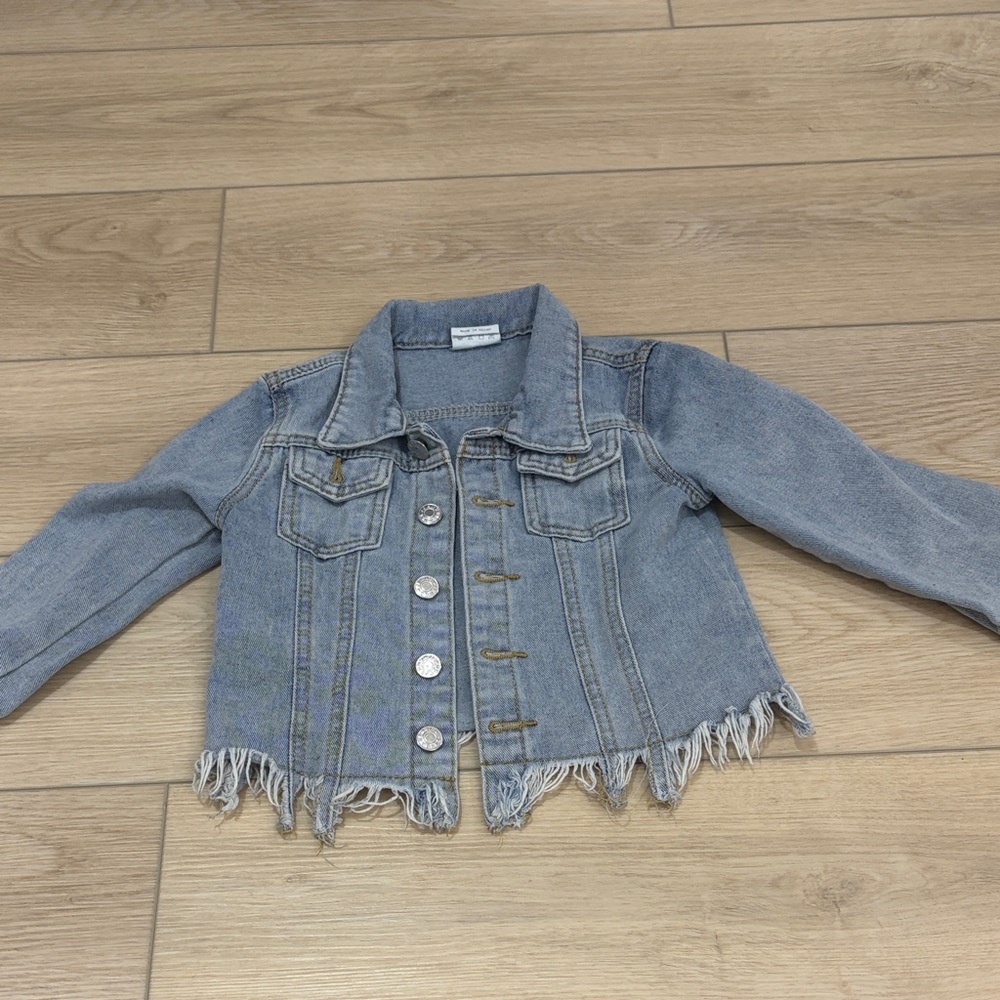 Girls Stylish Distressed Fringe Capsule Western Casual Blue Denim Staple Jacket